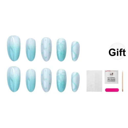 JIABITU Ocean Butterfly Unbreakable Armor False Nail Oval Solid Color Nude 14mm