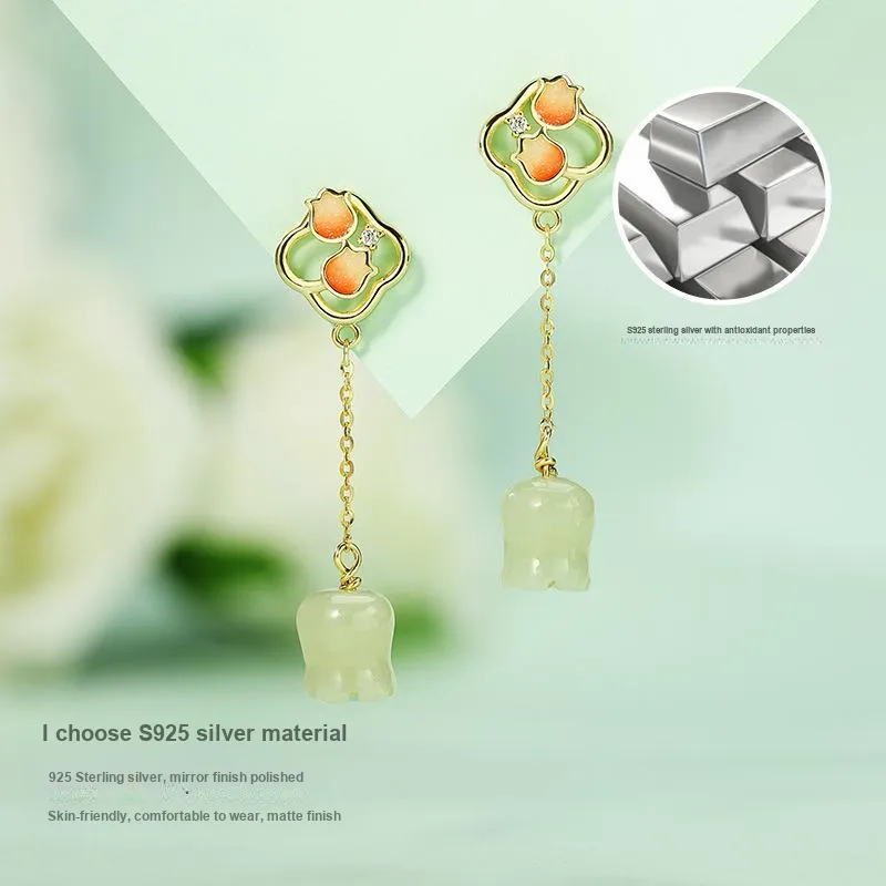 Long Fu Hetian Jade Earrings White Jade/Pale Greenish White Jade Women's-4