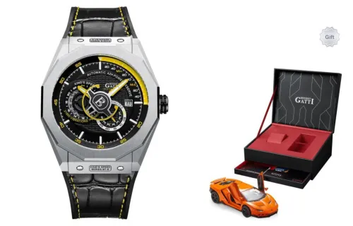 BONEST GATTI King Speed Automatic Mechanical Movement Rubber Strap Watch Men's Watches Black Dial