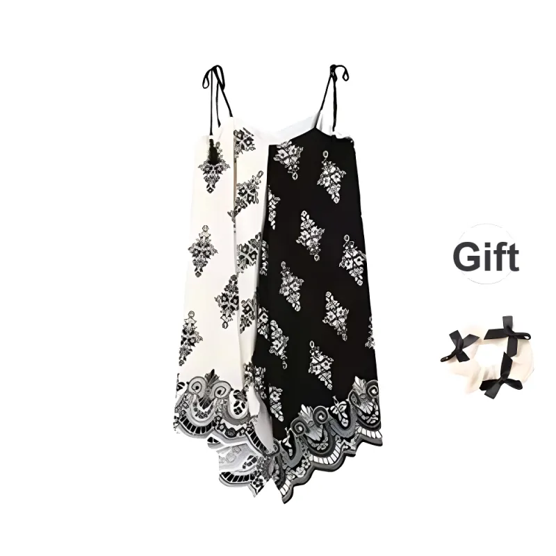XUOIZA Slip Dresses Women's Black White Cropped+Bowknot Hair Tie Comes With-1