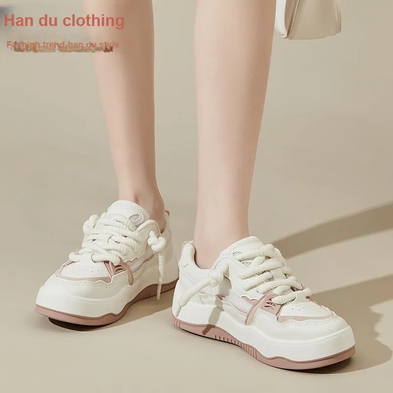 HSTYLE Slip-Resistant Cushioning Wear-Resistant Low-Top Skateboard Shoes Women's Beige Pink-3
