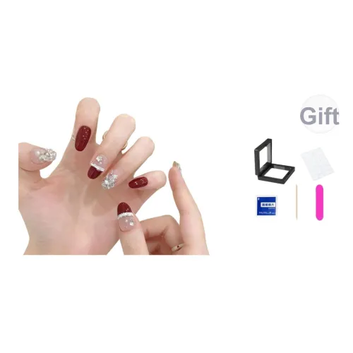 XNTX Сверкающий страз Роскошь Осветляющий Ледяной кристалл Гуайява Кошачий глаз False Nail Овал Красный Румяна Стиль Инстаграм