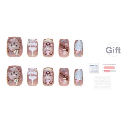 SEVERLAND False Nail Короткий День рождения щенка Кошачий глаз Торт Шляпа Jump Цвет Кошачий глаз