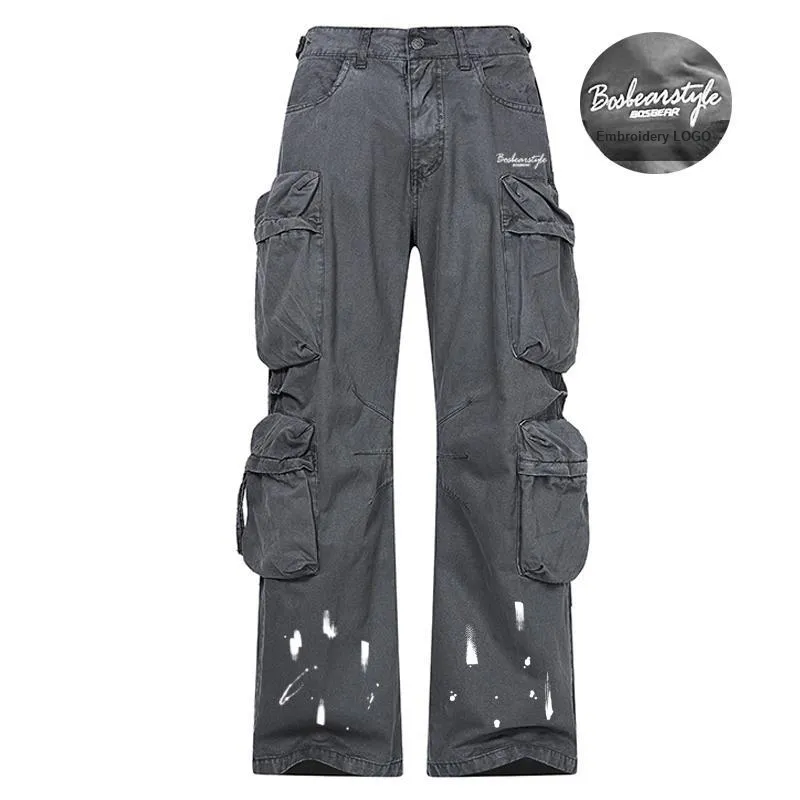 BOS BEAR Cargo Pants Unisex Gray-2