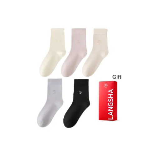 Lanza [5 пар Gift Box Set] Молочный Белый + Бежевый + Розовый + Серо-фиолетовый + Черный Женские носки MID до икры