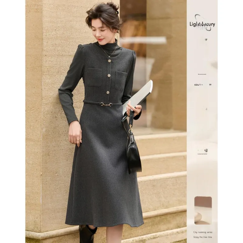 Like The Age Of Water Summer Long Sleeved Dress Regular Women's Gray-4