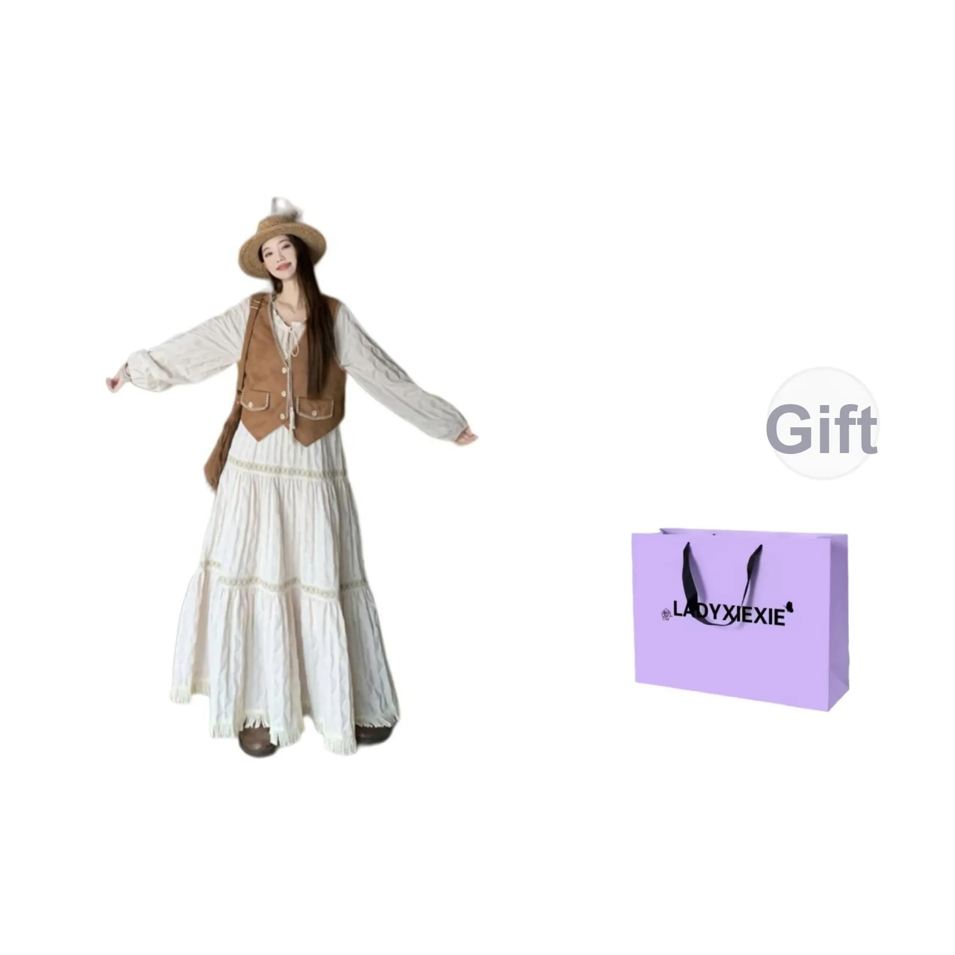 LADYXIEXIE CAMEL Жилет + Абрикосовое Платье Женские Комплекты с Юбкой