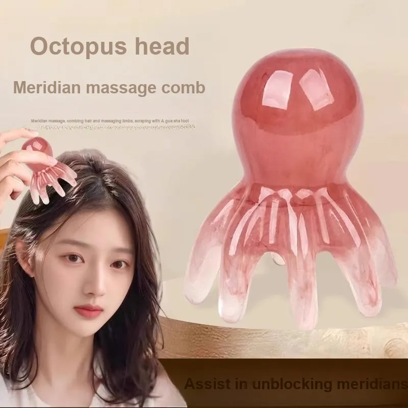 ZHENZI Octopus Massage Comb Head Acupressure Massager Gua Sha Comb Leather Acupoint Therapy Comb-6