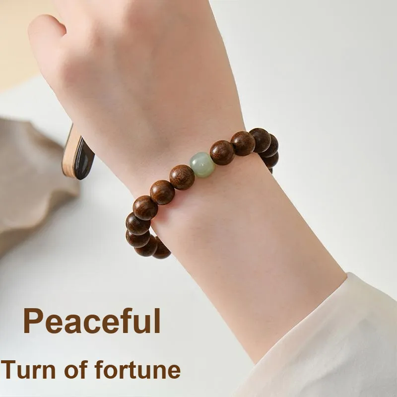Xiang Yin Golden Sandalwood Fortune Comes Buddhist Bead Beaded Bracelet Unisex-1