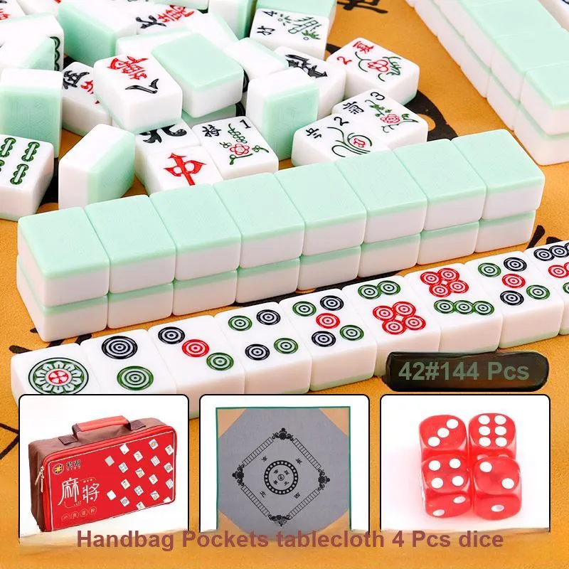 ZIHU Jadeite Double Jade Mahjong Size 42 Home Use Mahjong Tiles 144 Pc Board Games-1