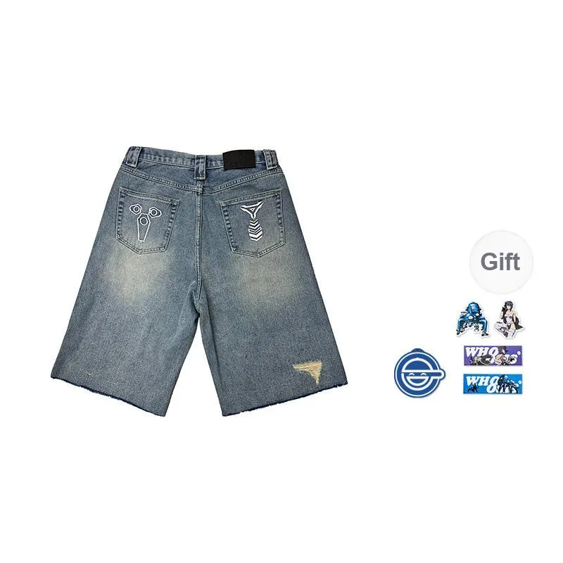 WHOOSIS X Ghost In The Shell, Collaboration Denim Shorts Unisex-6