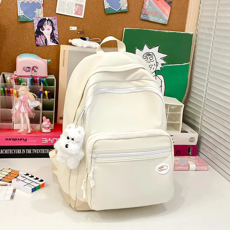 Yalu Nylon Fabric Backpack Regular Unisex Black/White/Blue/Pink/Custard-9