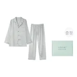 [Gift Box Set]Long-Sleeved Top+Pants (Silver Gray) Plum and Bamboo Subtle Texture Men's Clothing Sets