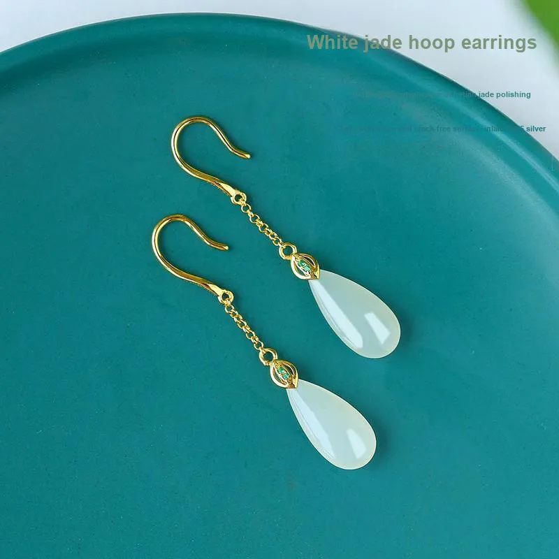 KUNYUYAO Hetian Jade Earrings White Jade Women's-4