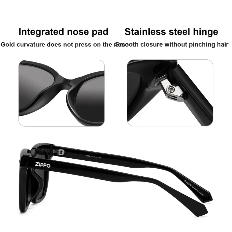 ZIPPO Plate Frame TR90 Square Sunglasses Unisex Black/Transparent Gray-5