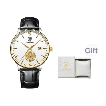 POEDAGAR Automatic Mechanical Movement Leather Strap Watch Men's Watches White Dial