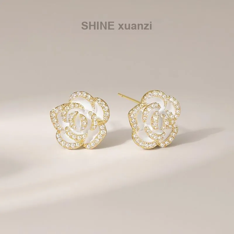 SHINE Camellia Series S925 Silver Stud Earrings Women's-1