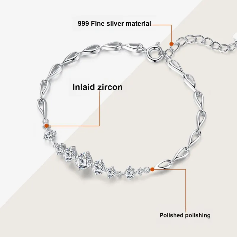 WINY 999 Fine Silver, Synthetic Cubic Zirconia Bracelets Women's Silver-3