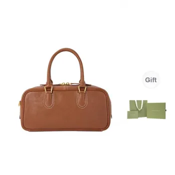 VANESSA HOGAN Top Grain Cow Leather Handbag Medium Size Women's Cocoa Red Brown/Obsidian Black