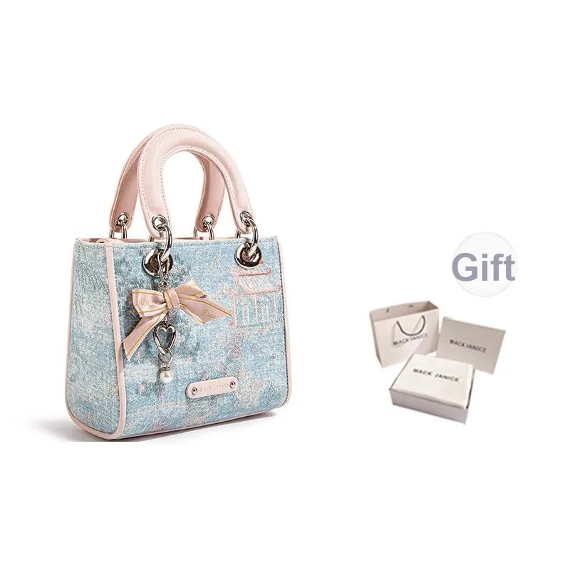 MACKJANICE Полиуретан Синтетическая Кожа Сумка Женская Синие Белые Вышитые Розовые