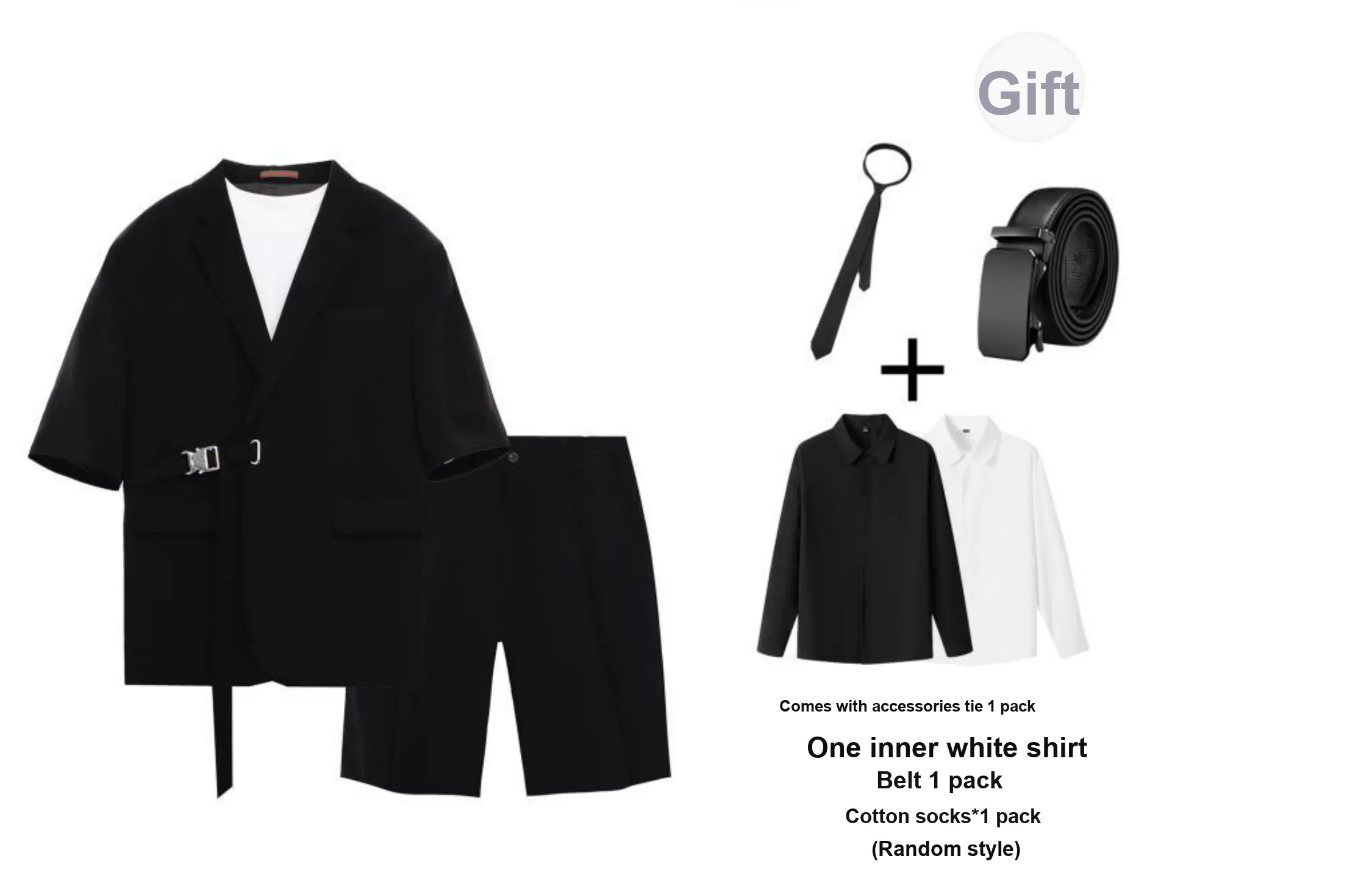 Kastinger Business Suit Unisex Black, Includes Shirt Tie Belt And Cotton Socks