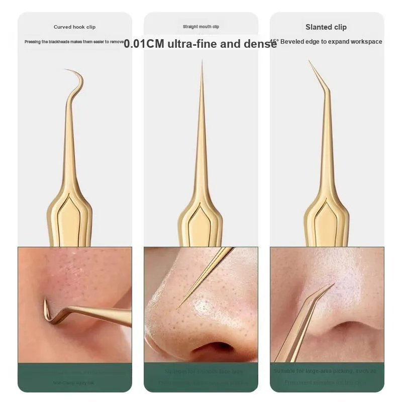 XIAOTIANLAI Pimple Pinch Cell Extractor Set, Acne Fighting Blackhead Removal Tweezers, Ultra Fine Pimple Squeezing Tool-2