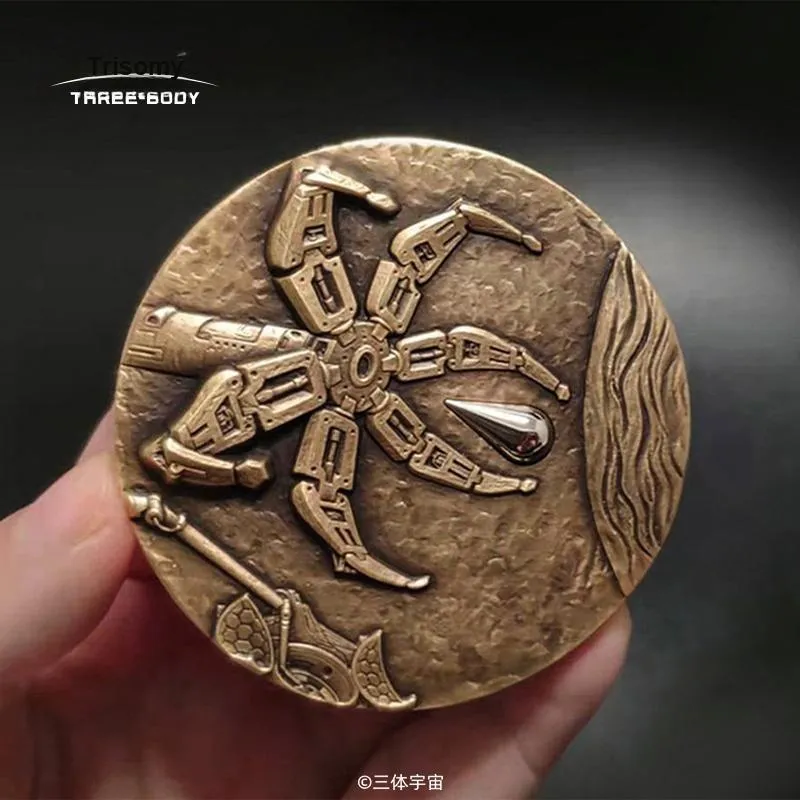 THREE-BODY Waterdrop Apocalypse 2 Pcs Large Copper Medal Brass Collection Set Badges-3