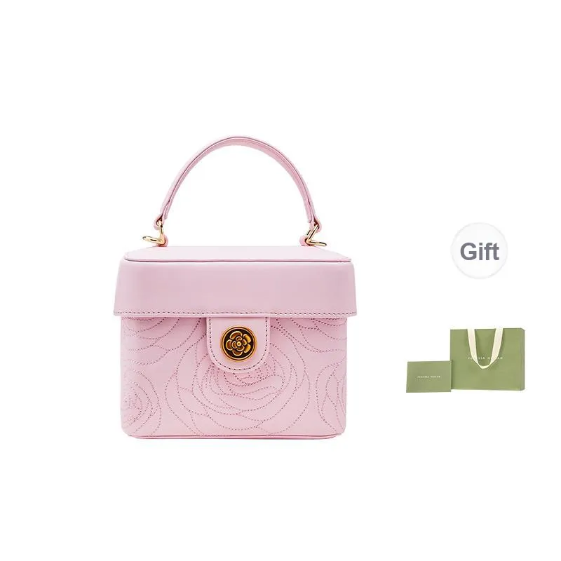 VANESSA HOGAN Cow Leather Box Bag Shoulder Bag Crossbody Handbag Medium Size Women's Pink-0