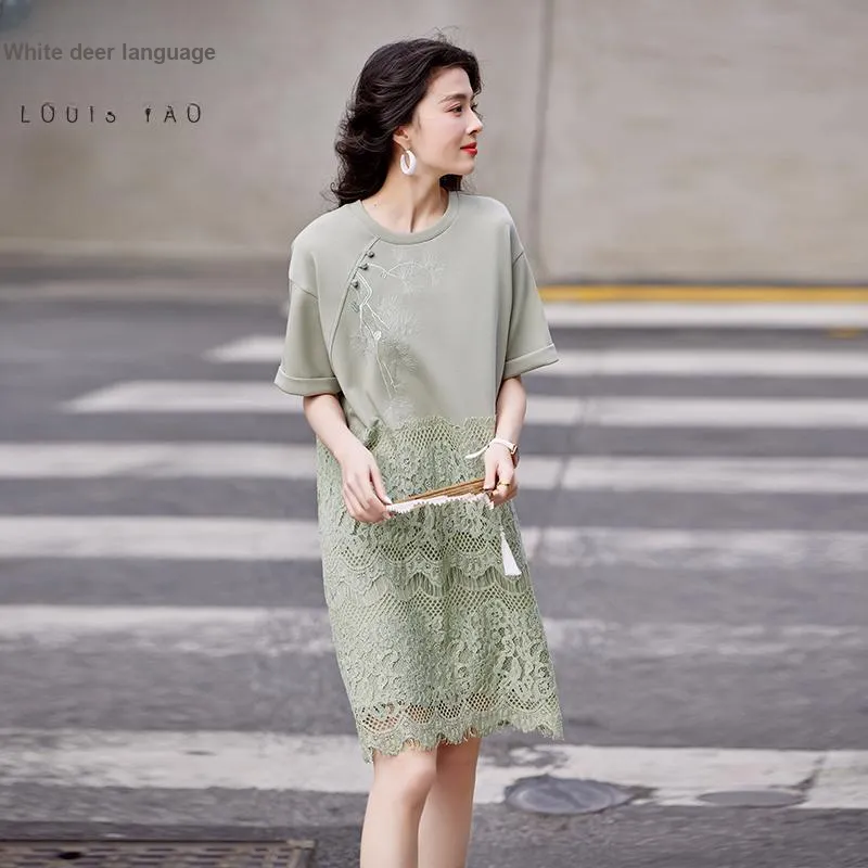 LOUISY AO Short Sleeved Dress Women's Pea Green-2