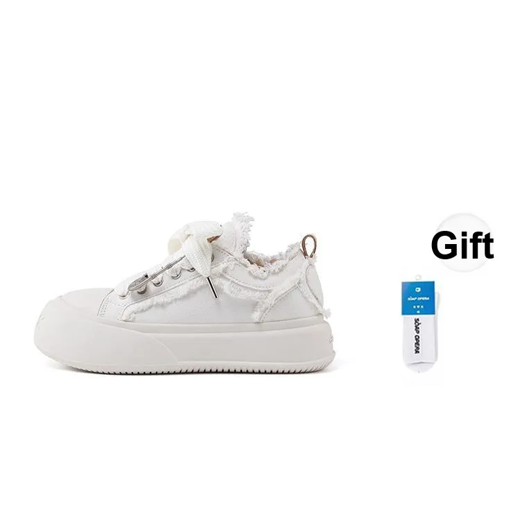 SOAP OPERA Anti Slip And Wear Resistant Height Increasing Low Top Skateboard Shoes 5cm Unisex White