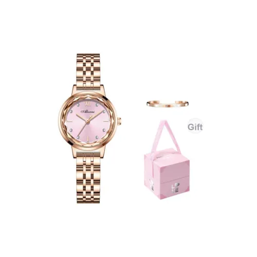 ABORNI Small Round Watch Series Кварцевый механизм Стальной ремешок Часы Женские Розовый циферблат часов