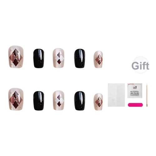 JIABITU Винтаж Ромб Узор False Nail Короткий LADDER Однотонный Smudge Новый китайский стиль 14mm