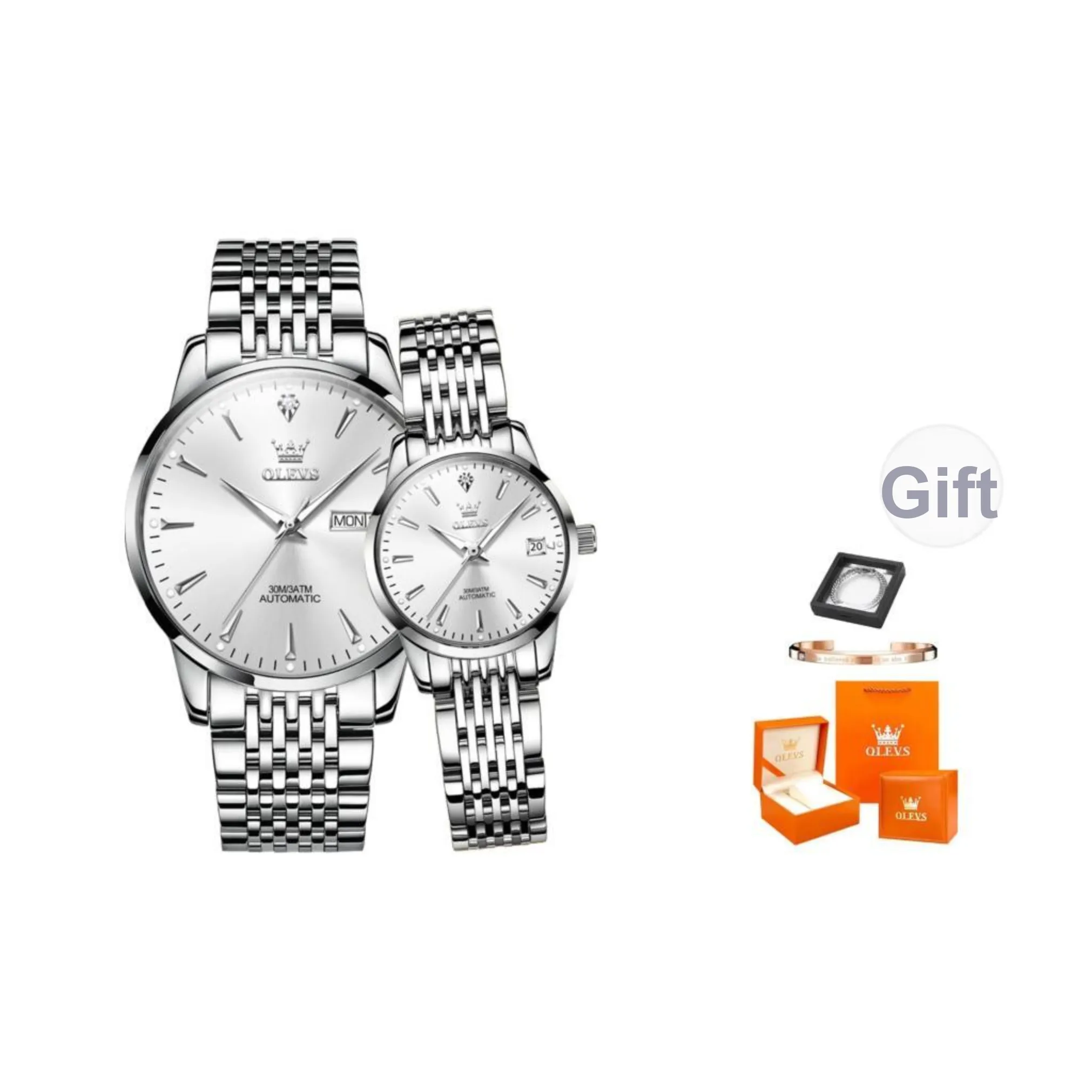 OLEVS Heart to Heart Knot Collection Mechanical Movement Watch Unisex White Dial