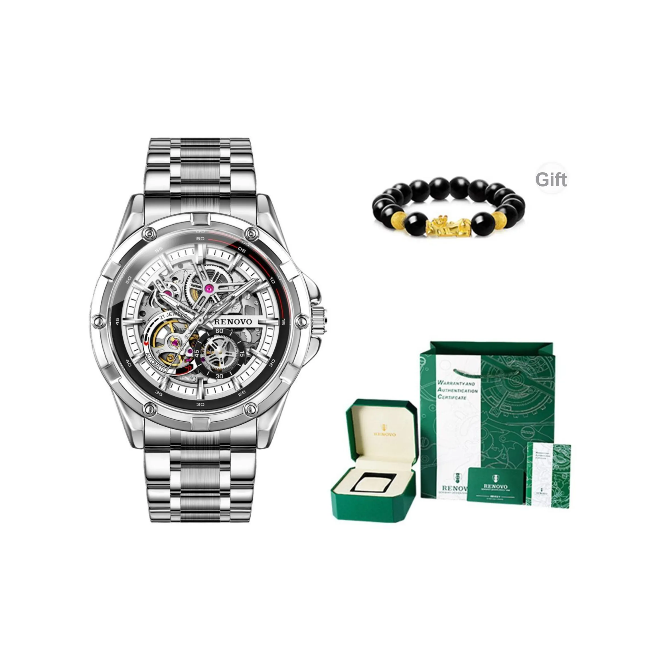RENOVO Автоматический механический механизм Часы Мужские Часы с открытым механизмом