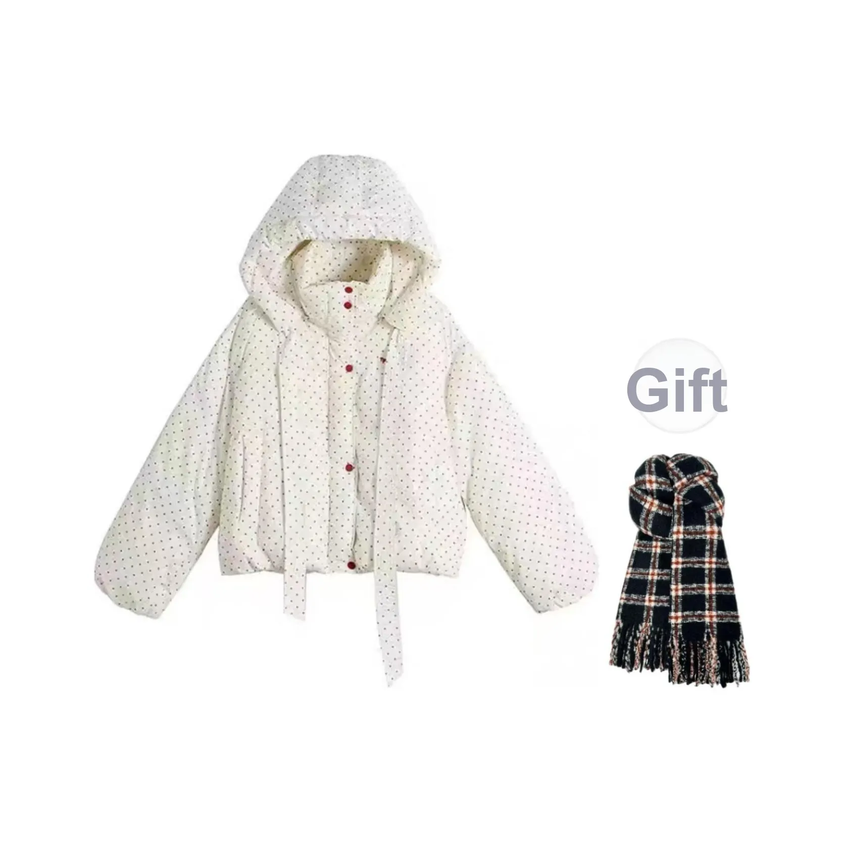 GHPC Белый Гороховый узор Бесплатно Шарф Включен Женские Пуховики (пуховики)