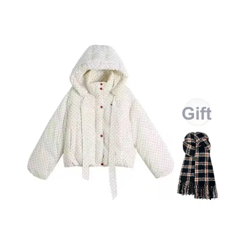 GHPC Белый Гороховый узор Бесплатно Шарф Включен Женские Пуховики (пуховики)