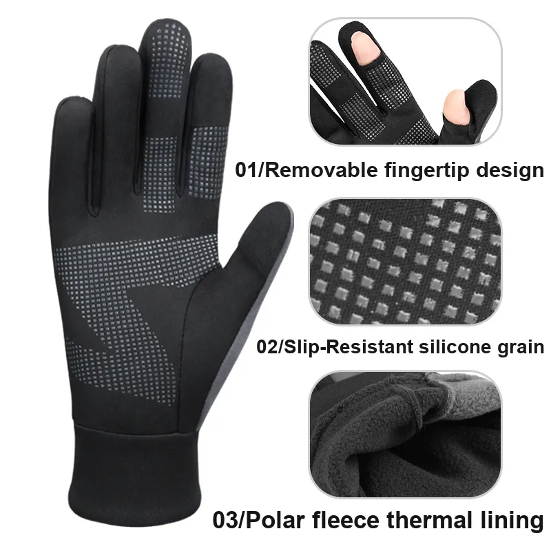 TANLU Riding Equipment Cycling Glove Fishing Sports Running Bicycle Unisex TPU Polar Fleece Black-3