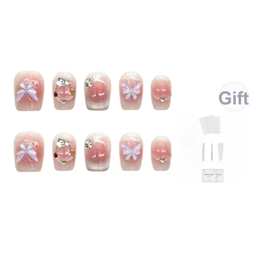 AIDINGQI Премиум Весна And Лето Ручной Кошачий глаз Роскошь False Nail Короткий LADDER Розовый Румяна Stain Coquette 15mm