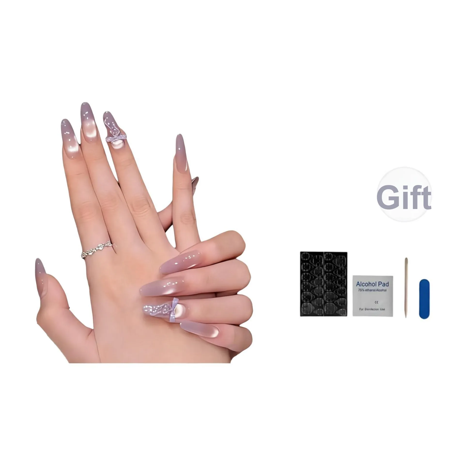 OUYUJI Ручной работы Готовый товар Съемный False Nail Длинный Фиолетовый Стиль Smudge Instagram