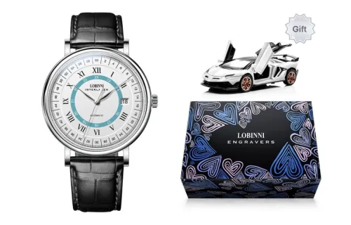 LOBINNI L Business Form Mechanical Movement Cowhide Strap Watch Men's Watches White Dial