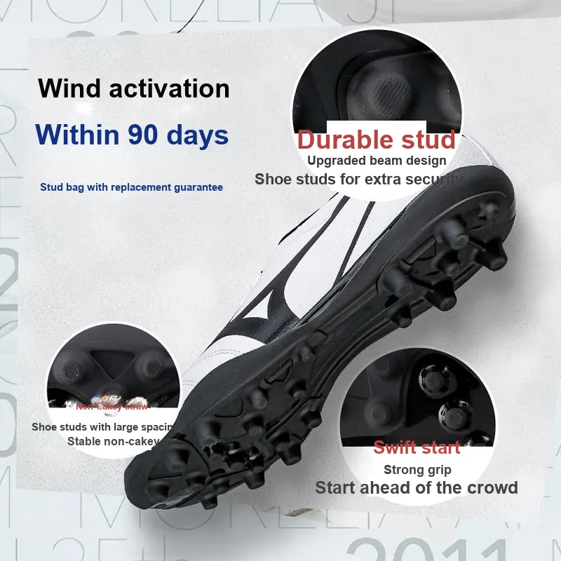 Mizuno Wide Jr As Cushioning, Wear Resistant Low Top Kids' Soccer Shoes Black White Teenagers-3
