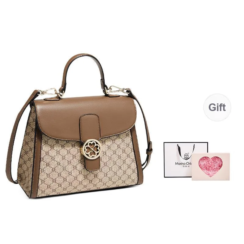 Marino Orlandi Synthetic Leather Shoulder Bag Crossbody Bag Medium Size Women's Coffee/Khaki-18