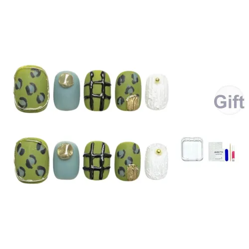 JINGCHANXUE Ручной работы Матовый Линия Серый False Nail Короткий Квадрат Wa Круглый Леопардовый принт Jump Цвет Гороховый узор 12мм