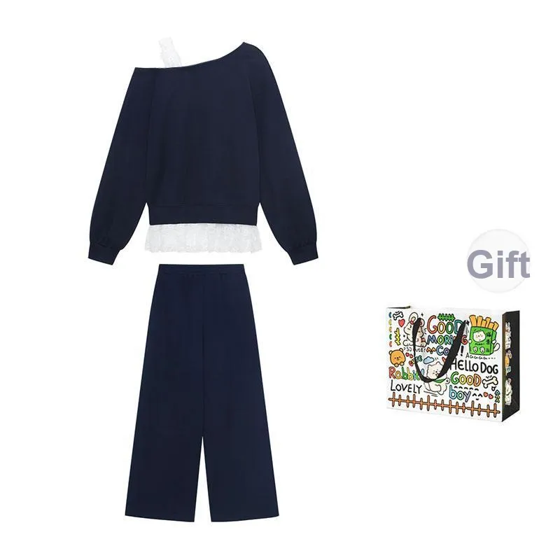 OURUOKE Casual Suit Women's Navy Blue