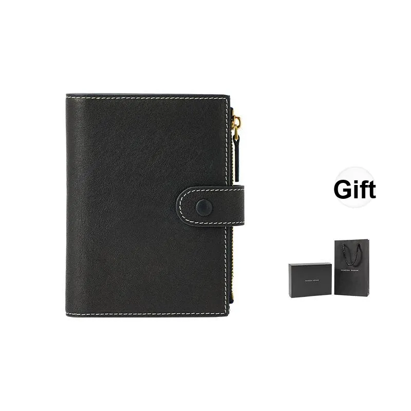 VANESSA HOGAN Cow Leather Multiple Card Slots Wallet Passport Holder Unisex Cocoa Red Brown/Obsidian Black-5