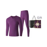 Men's V-Neck Clothing Sets (Grape Purple) Deer Cashmere/Seamless Antibacterial