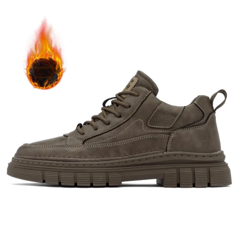 YEARCON Work Boots Men Low Top Chestnut Brown, Agate Black-5