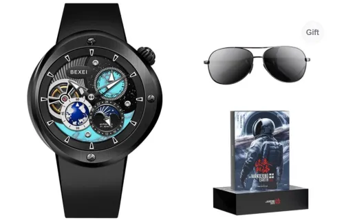 BEXEI The Wandering Earth Automatic Mechanical Movement Fluoroelastomer Strap Watch Men's Watches Black Dial