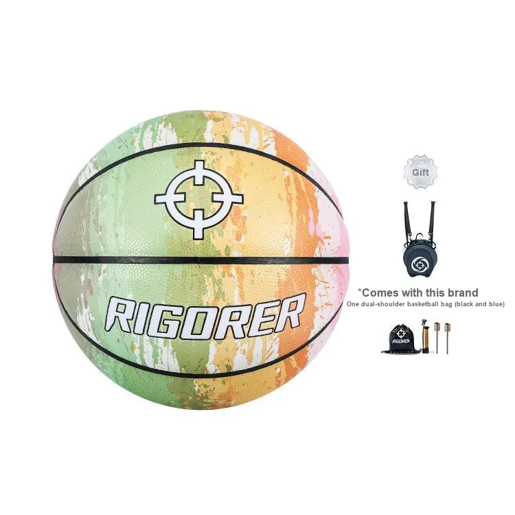 RIGORER Airbrush Rainbow Collection Moisture Absorbing Leather Basketball Fresh Green Size 7 Training Unisex-10