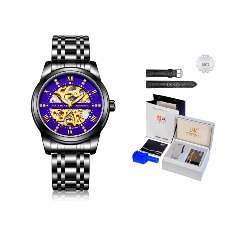 WSK Mechanical Movement Stainless Steel Watchband Men's Watches White Dial-18